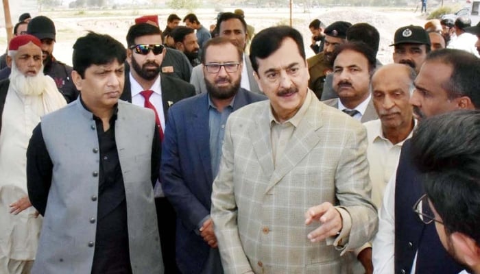 Chairman Senate, Syed Yousaf Raza Gilani reviewing the construction work of the under-construction Yousaf Raza Gillani Cadet College in Multan on Tuesday, March 4, 2025. — PPI