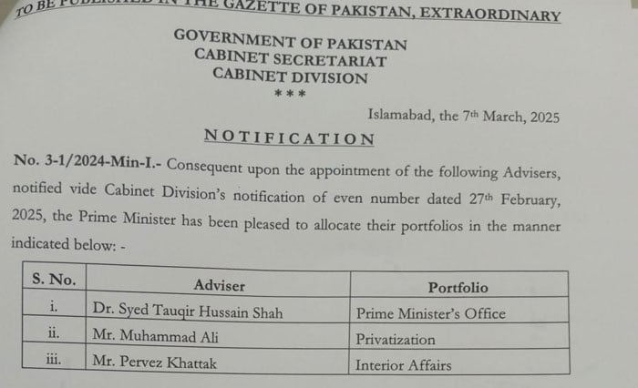 New ministers get portfolios, Pervez Khattak made PM’s aide on interior affairs