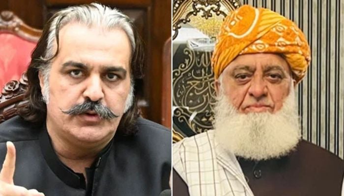 Khyber Pakhtunkhwa Chief Minister Ali Amin Gandapur (left) and Jamiat Ulema-e-Islam-Fazl (JUIF) chief Maulana Fazlur Rehman. —X/Facebook/@GovernmentKP/ Maulana Fazl ur Rehman